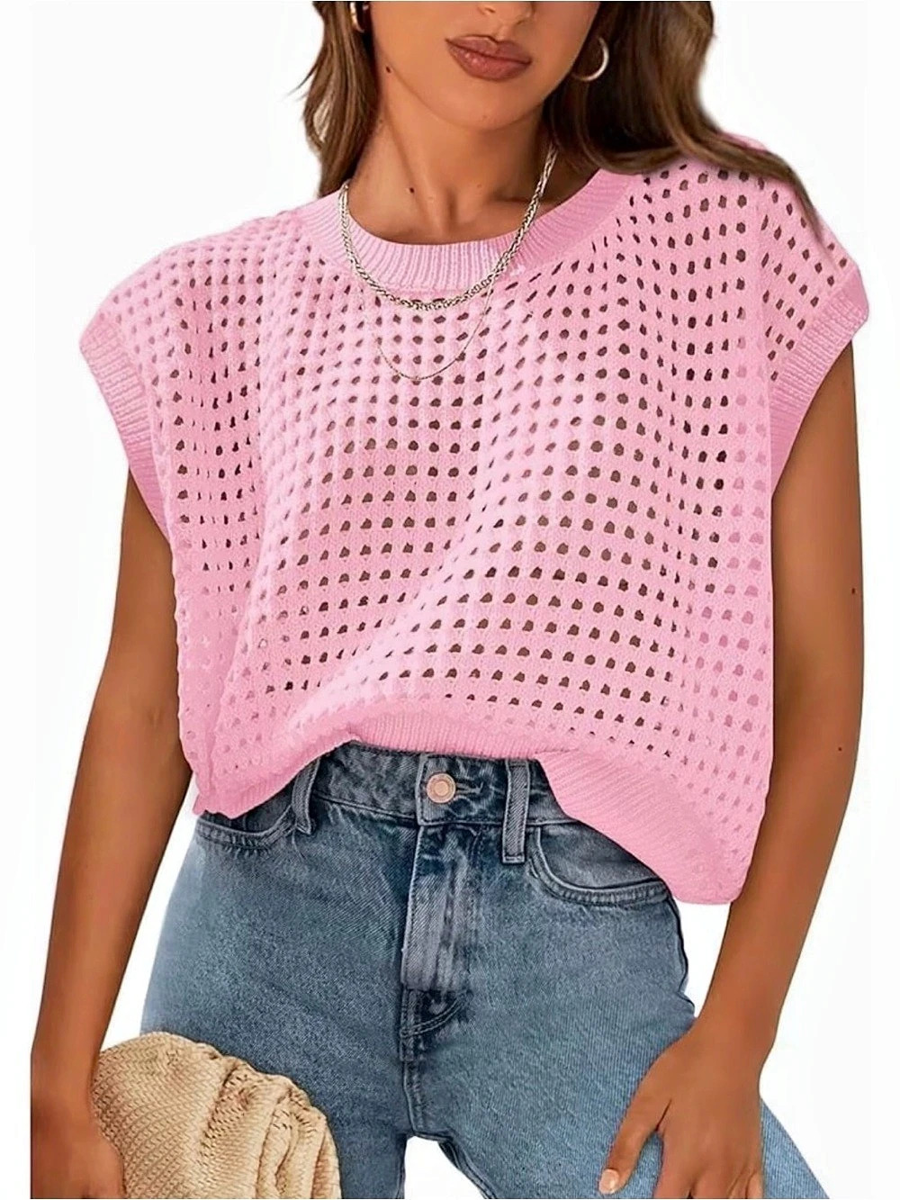 PrettyGarden Women's Summer Sweater Vest Casual Oversized Crewneck Knit Pullover